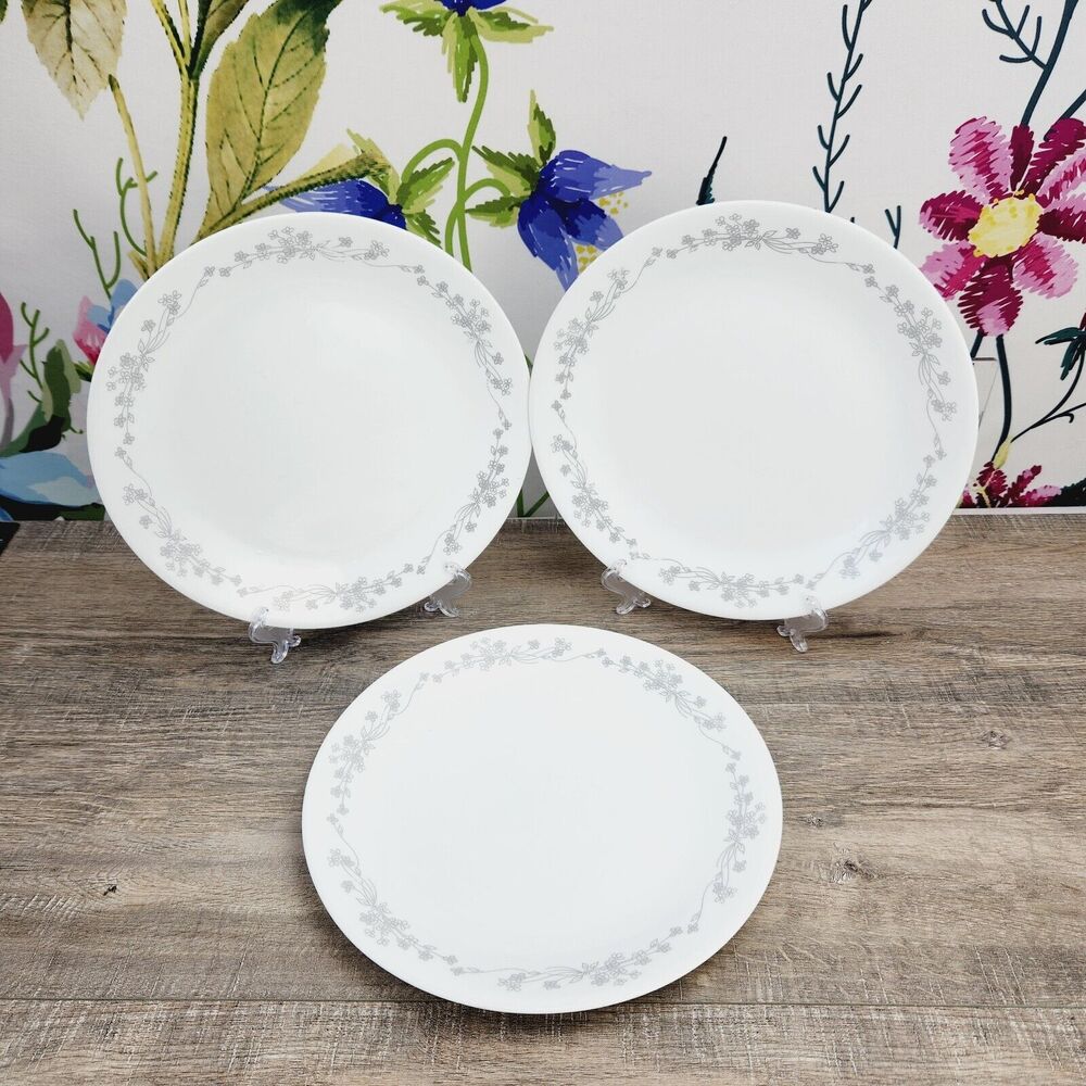 Corelle Ribbon Bouquet 10 1/4" Dinner Plates Lot of 3 Corning Vintage